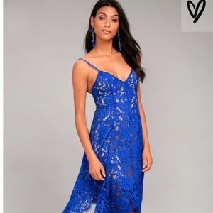 Lulu's One Wish Royal Blue Lace midi dress